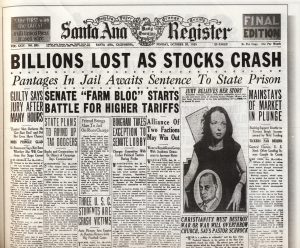 Newspaper headline detailing great depression